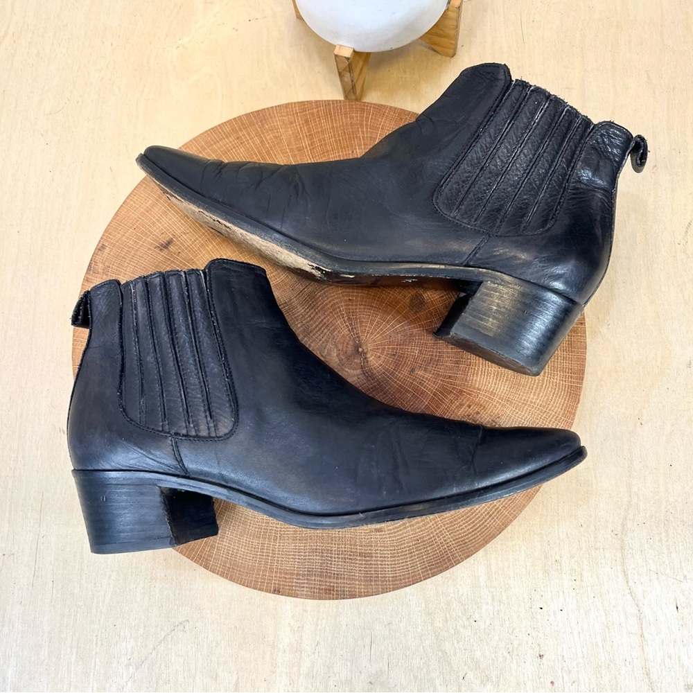 Modern Vice | Black Leather Chelsea Boots‎ Ankle Pull On Heel Size 38/8